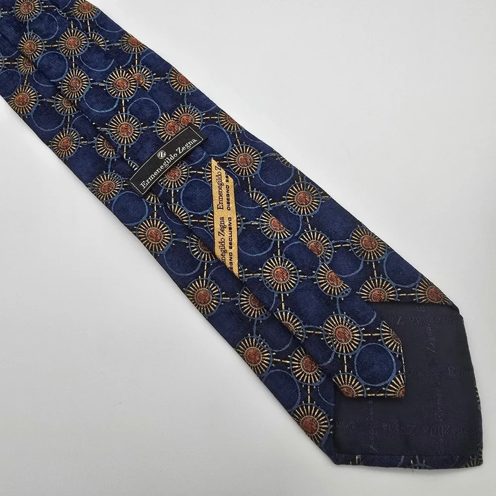 Ermenegildo Zegna Silk Tie Navy Blue Copper Sunburst Geometric Italy Men